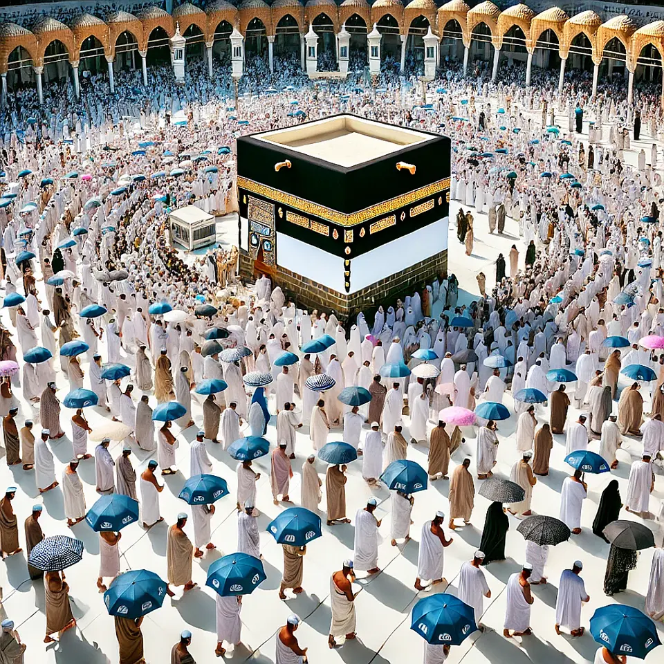 Protect Yourself from the Heat in Makkah – Blue Umbrella & Proper Clothing!