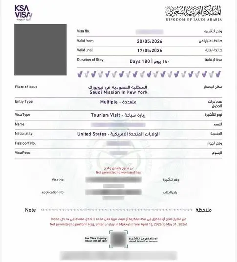 10-Year Tourist Visa to Saudi Arabia for Americans